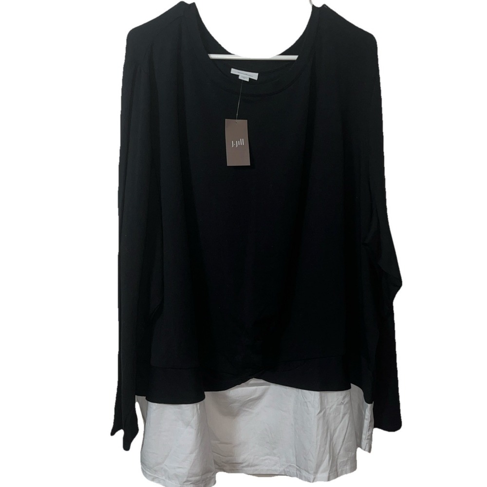 J. Jill Top 4X Faux Layer Twist Tunic Black Medium To Lightweight Soft Comfy